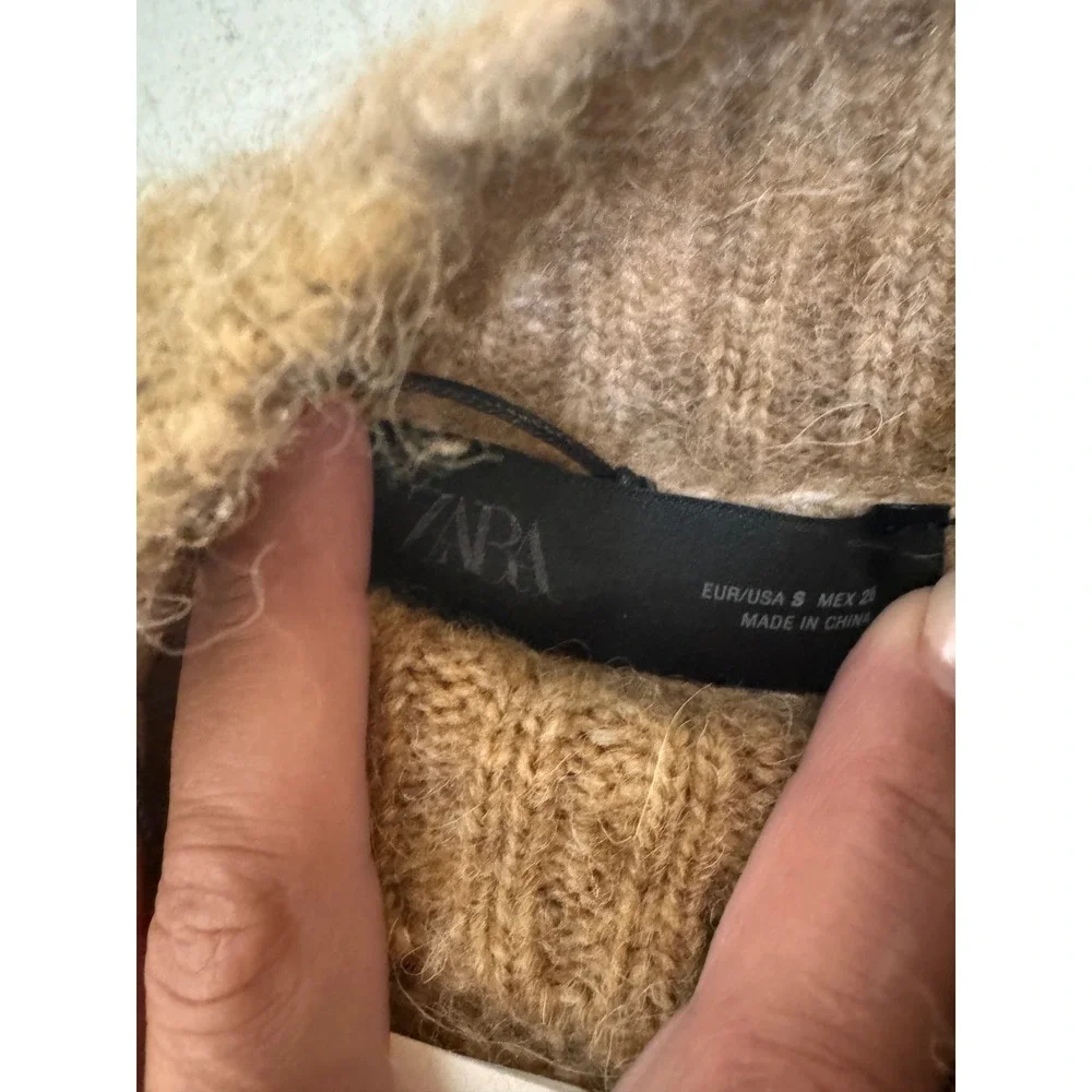 Zara Brown Wool Alpaca Blend Ruffle‎ Sleeve Knit Vest Sweater NEW S